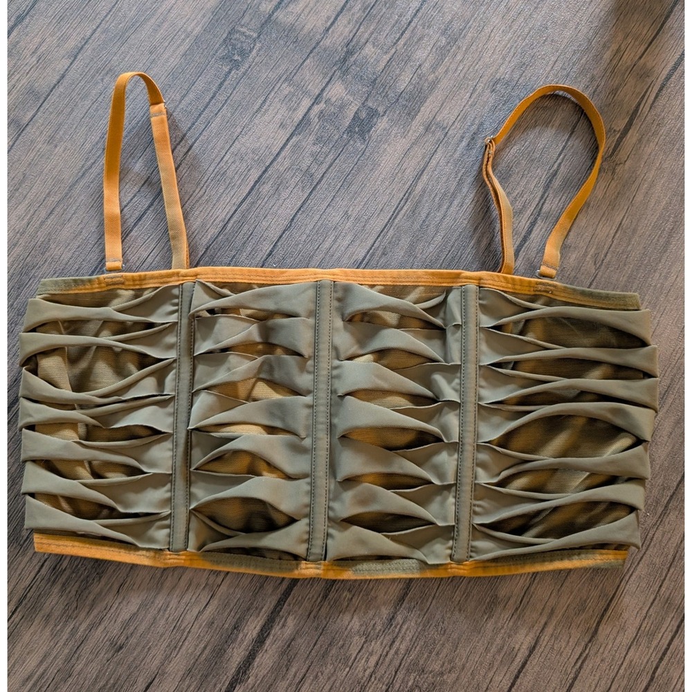 Out From Under Urban Outfitters Cutout Corset Bralette Top Olive Green L